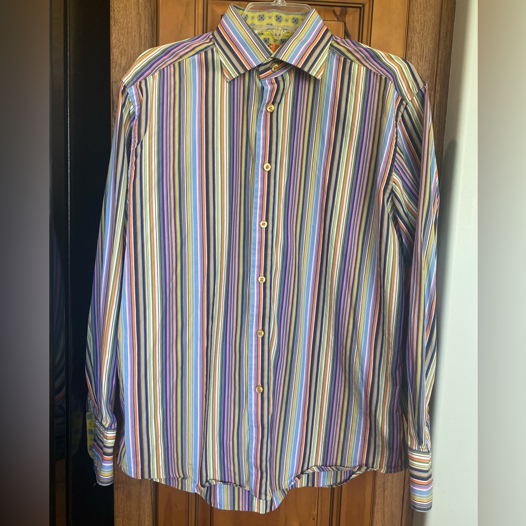 Robert Graham Shirt Boho Multicolor Striped Button Down Euc